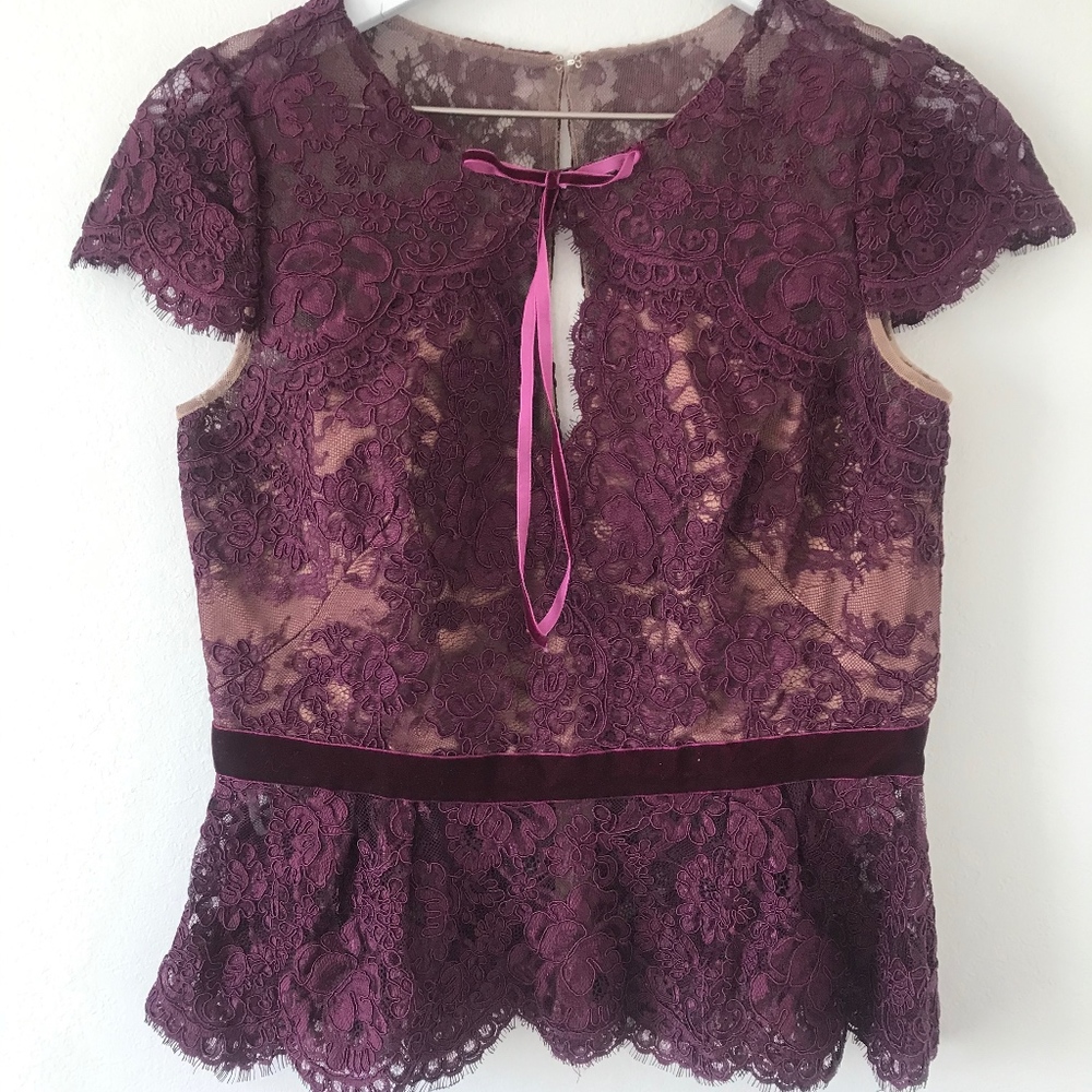 Marchesa Notte maroon top